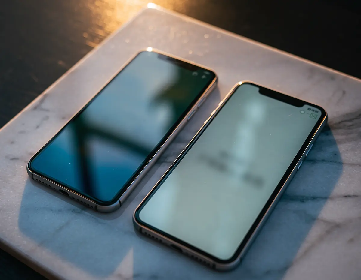 2台のスマートフォンでサイトを比べている画像